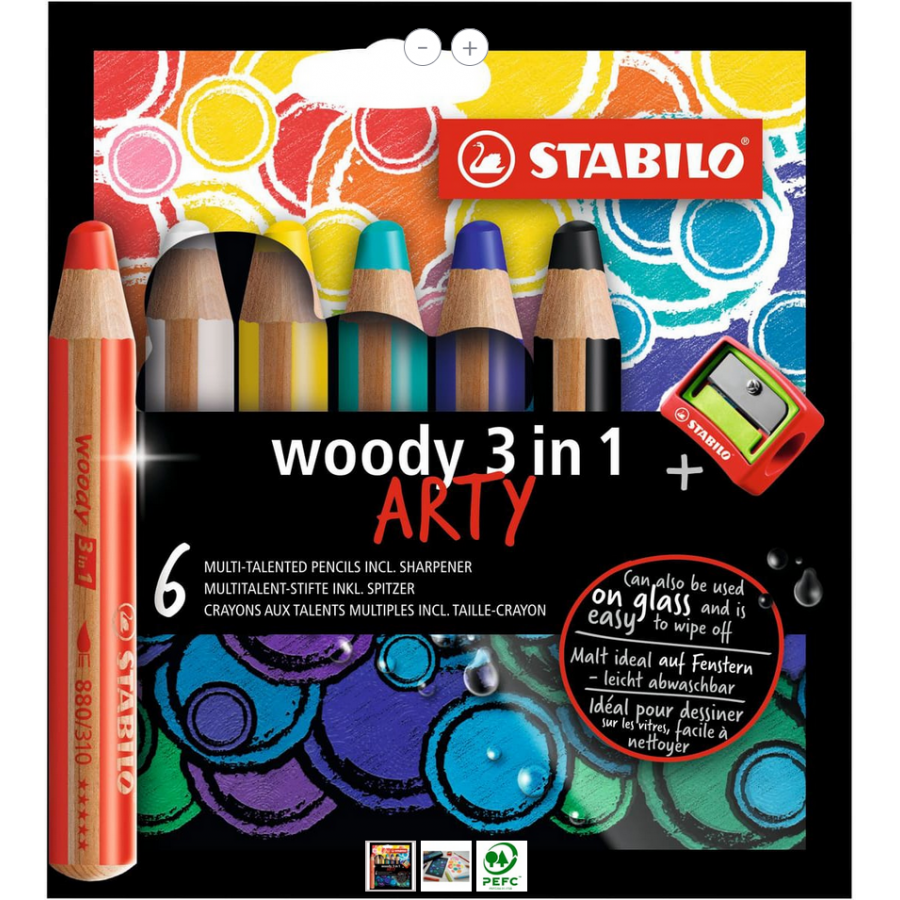 STABILO Boîte carton de 10 Crayons Woody + 1 Taille-crayon avec