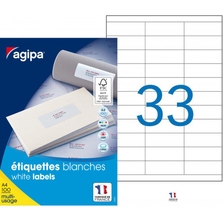 BOITE 3300 ETIQUETTES ADHES. BLANCHES MULTI-USAGES 70X25 MM