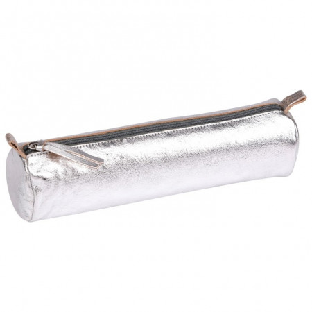 TROUSSE CUIR RONDE 5X22CM ARGENT