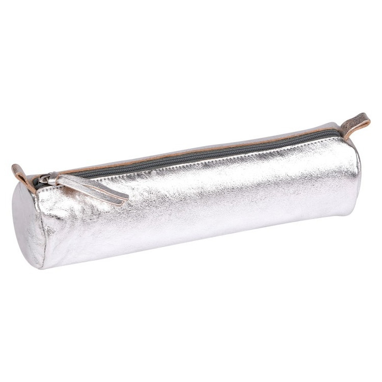 TROUSSE CUIR RONDE 5X22CM ARGENT