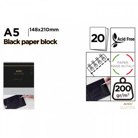 Bloc DESSIN PAPIER NOIR 200g A5 20F