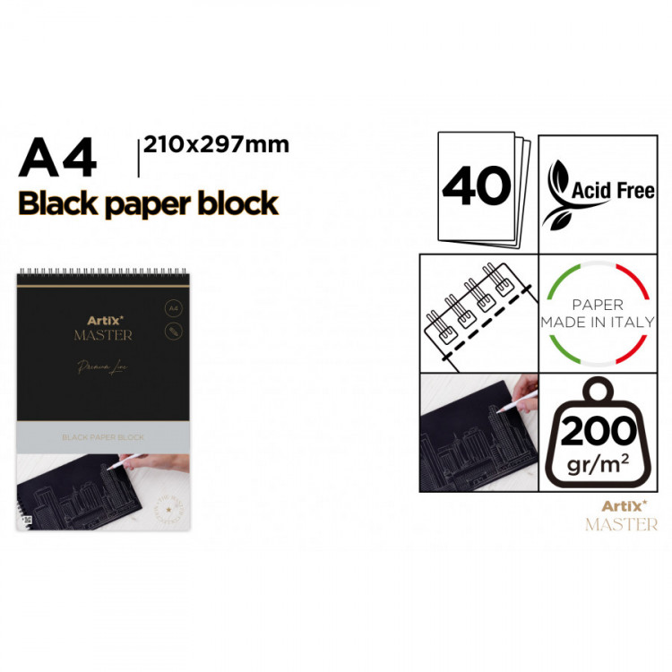 Bloc DESSIN PAPIER NOIR 200g A4 40F