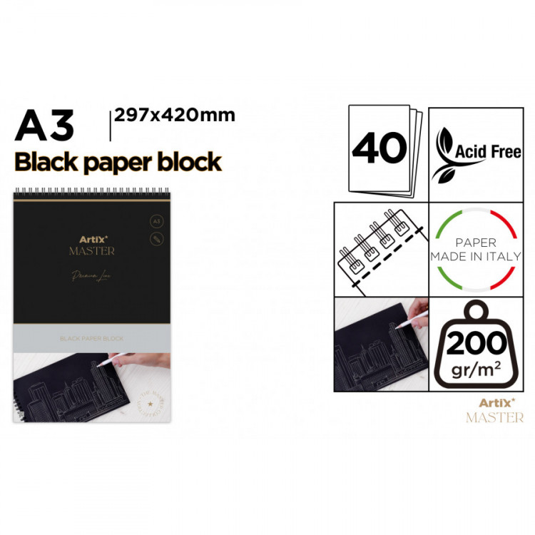 Bloc DESSIN PAPIER NOIR 200g A3 40F