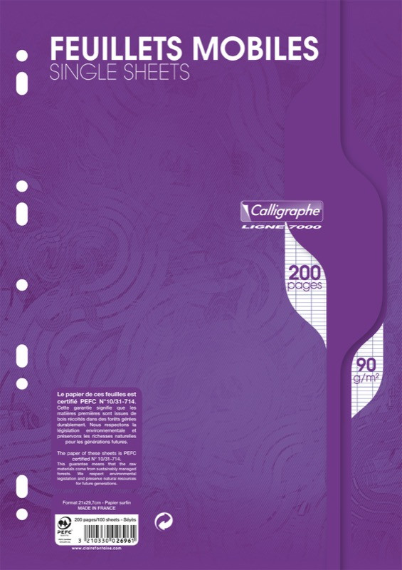 Clairefontaine Copies simples perforées 100 pages 21 x 29.7 cm grands  carreaux Seyes